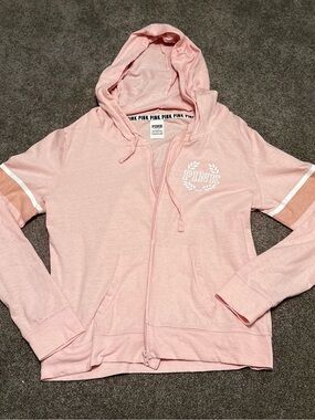 PINK Victoria's Secret Hooded Zip-Up Jacket - Light Pink with White Logo